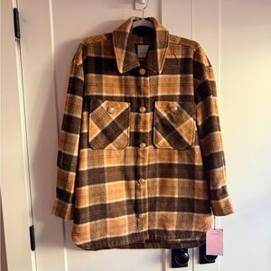 Avec Les Filles Oversized Plaid Wool Blend Shacket sz S NWT